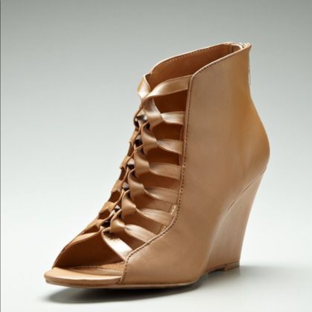 Kelsi Dagger Innis Knot Cage Brown Leather Wedges 8 Edgy Avant Garde Alt Boho - Picture 13 of 14